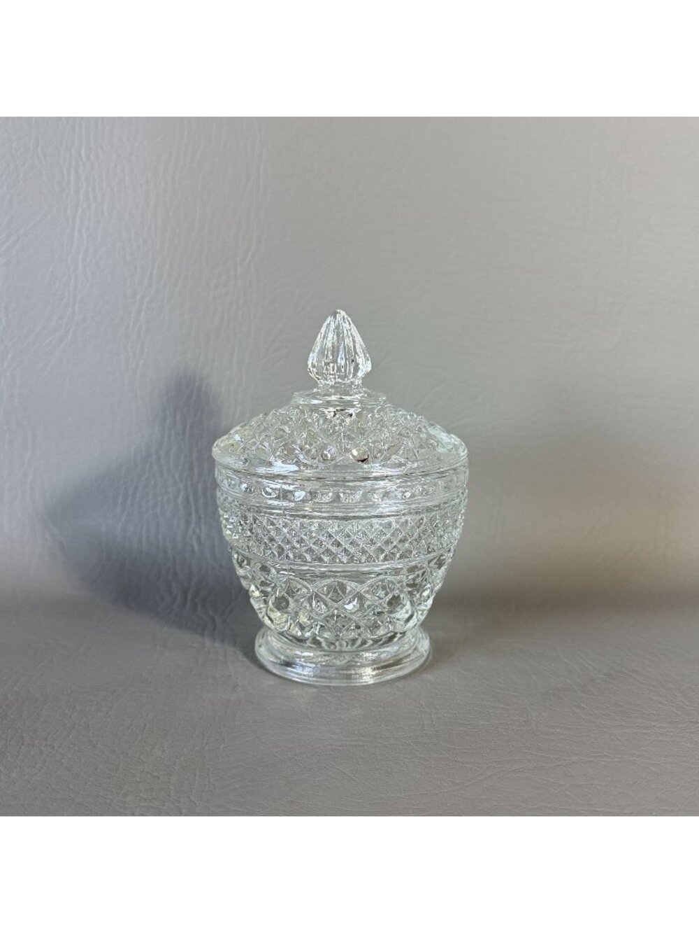 Vintage Anchor Hocking Wexford Clear Glass Covered Small Candy Dish Sugar Bowl